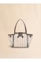  Brown Leather And Striped Canvas Mini Riviera Bag Hot Red/lily White