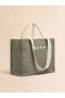  Green Raffia-effect Large Tote Bag Dustyolive