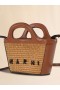  Tropicalia Micro Bag In Brown Leather And Raffia-effect Fabric Rawsienna