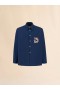  Deep Blue Cotton Long-sleeved Shirt With Snake Print Lightnavy