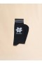  Cotton Socks With Light Blue Jacquard Flower Detail Black