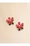  Red Enameled Metal Flower Pop Earrings