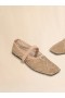  Beige Mesh Mary Jane Ballet Flat With Crystals Camel