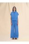  Light Blue Denim Wide Leg Jeans With Patch Detail Cobalt