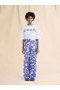  Silk Pyjama Trousers With White And Light Blue Dillies Print Blue Lilac