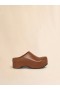  Brown Leather Chunky Clog Sabot Wood
