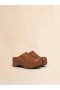  Brown Leather Chunky Clog Sabot Wood