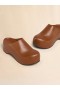  Brown Leather Chunky Clog Sabot Wood