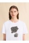  White Cotton T-shirt With Scraped Rose Print Lilywhite
