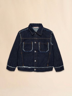  Dark Denim Jacket With Frayed Details