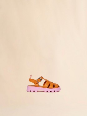  Orange Leather Fisherman Sandal Orange/pink/black