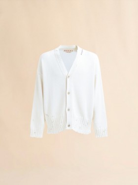  White Dishevelled Cotton Cardigan With Marni Mending Lilywhite