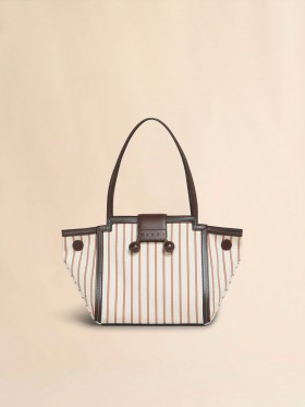  Brown Leather And Striped Canvas Mini Riviera Bag Hot Red/lily White