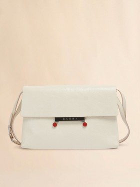  Cream Craquel&eacute; Patent Leather Medium Envelope Bag Limestone