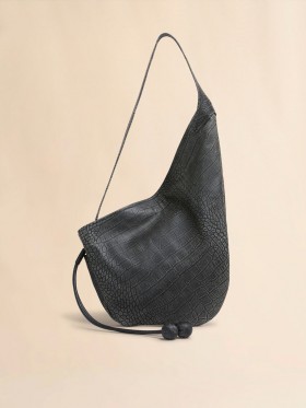  Small Crocodile Print Hobo Bag Black