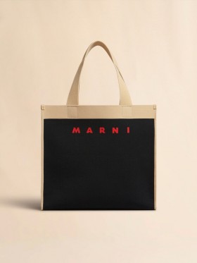  And Beige Jacquard Shopping Bag Black/silkwhite