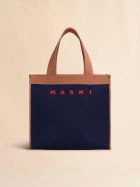  Blue And Brown Jacquard Shopping Bag Iris/peanuts/red