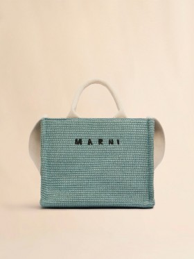  Green-coloured Raffia-effect Small Tote Bag Tea Green