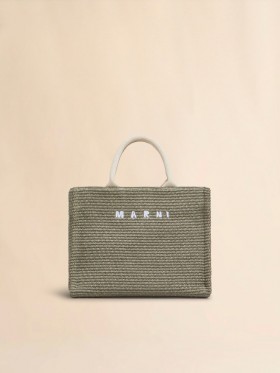  Green Raffia-effect Small Tote Bag Dustyolive