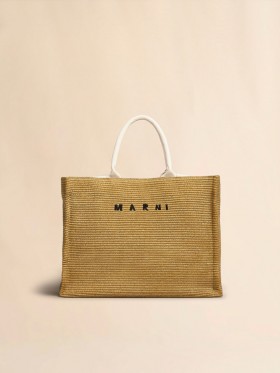  Large Tote In Natural-coloured Raffia-effect Fabric Rawsienna/natural