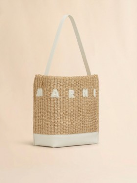 Small Natural Woven Fabric Museo Hobo Bag With Leather Patches Natural/ivory