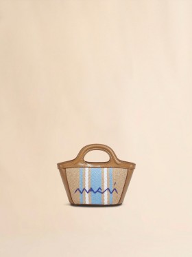  Tropicalia Micro Bag In Brown Leather And Raffia-effect Fabric Cigar/opal/lily White