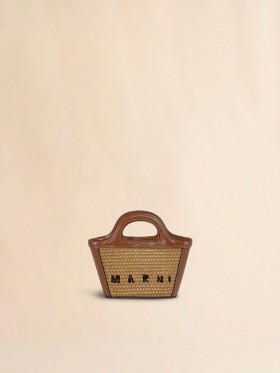  Tropicalia Micro Bag In Brown Leather And Raffia-effect Fabric Rawsienna