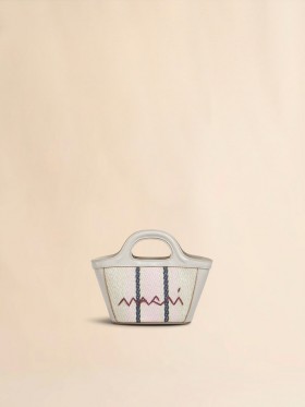  Tropicalia Micro Bag In Grey Leather And Raffia-effect Fabric Silk White/macaroon/blue China