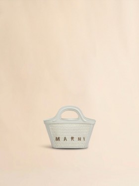  Tropicalia Micro Bag In Ivory Leather And Raffia-effect Fabric Shell