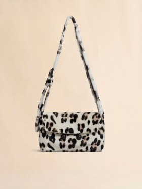  Shearling Animal Print Trunkaroo Soft Medium Shoulder Bag White/grey