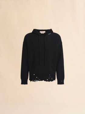  Dishevelled Cotton Hoodie With Marni Symbol Embroidery Black