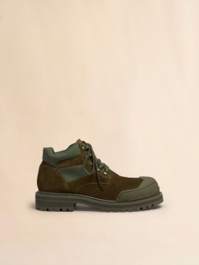  Green Suede Patchy Combat Boot Olive