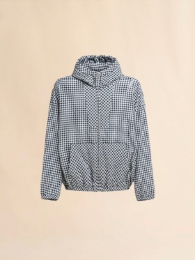  And White Checked Seersucker Hooded Jacket Black