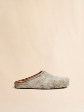  Beige Long Hair Calfskin Fussbett Sabot Softbeige