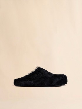  Long Haircalfskin Fussbett Sabot Black