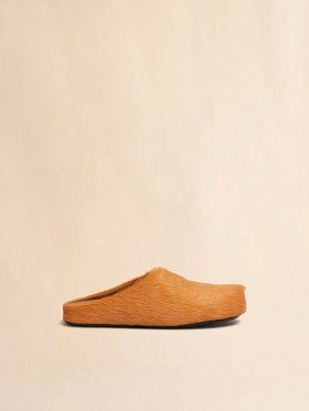  Orange Long-hair Calfskin Fussbett Sabot Pumpkin