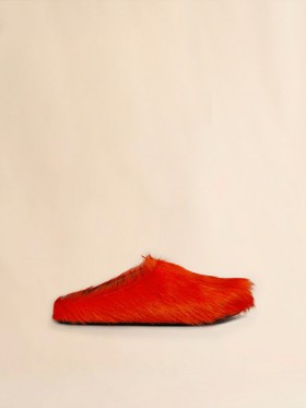  Orange Long Hair Calfskin Fussbett Sabot