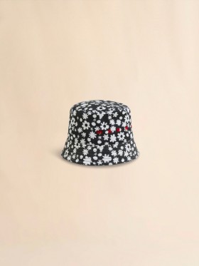  Cotton Bucket Hat With And White Pop Fields Motif Black