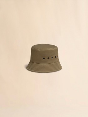  Green Organic Gabardine Bucket Hat With Embroidered Logo Olive