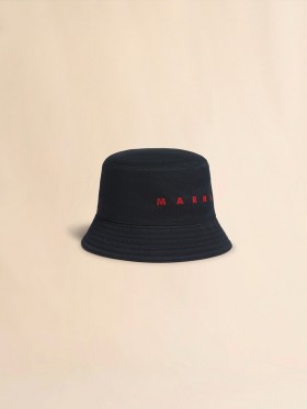  Organic Gabardine Bucket Hat With Embroidered Logo Black