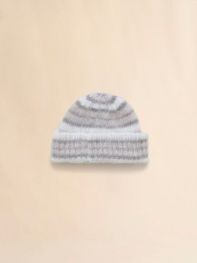  White Brushed Mohair Beanie With Stripes Lilywhite