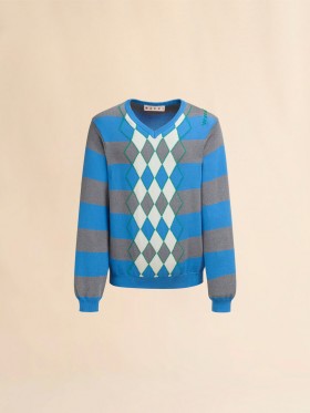  Blue Stripe Sweater With Argyle Motif Azure