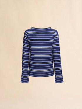  Blue Striped Boat Neck Jumper With Contrasting Back Ink