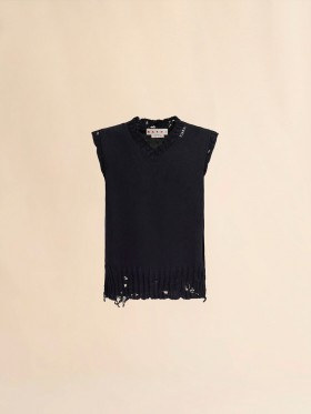  Cotton V-neck Vest Black