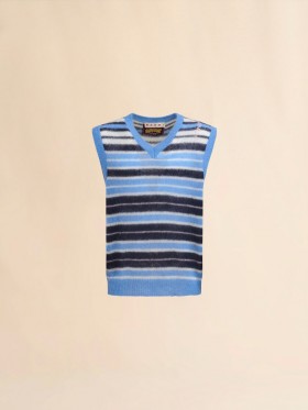  Light Blue Brushed Mohair Stripe Gilet Blue Lilac