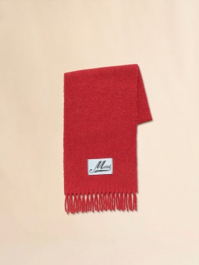  Red Brushed Alpaca Scarf With Fringes