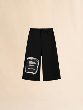  Cotton 3/4 Trousers With Printed Quotes Black