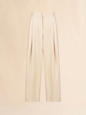  Cream Nappa Leather Trousers With Maxi Pleats Limestone