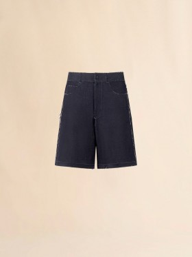  Deep Blue Stretch Denim Trompe L'oeil Bermuda Shorts Blublack