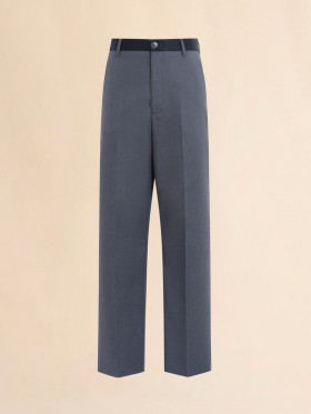  Grey Tropical Wool Trousers With Contrasting Waistband Graphite
